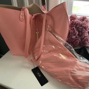 BCBG reversible 2 In 1 Pink/Off white Tote 3 pcs